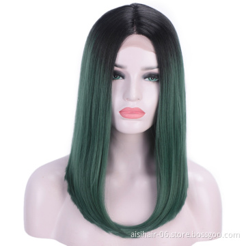 Aisi Hair Wholesale Middle Part Straight Bob Cosplay Mix Colors Black Green Lace Front For Black Woman Wig Hair Extensions